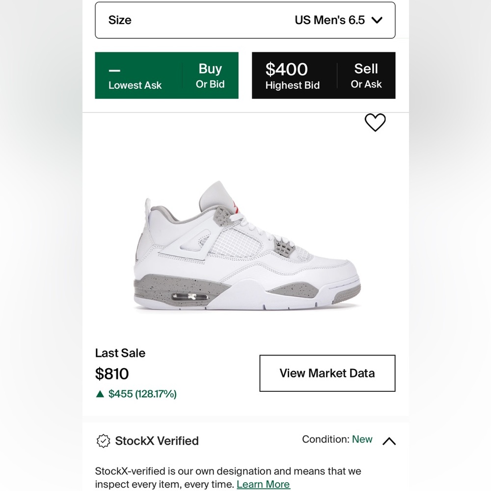 Jordan 4 White Oreo size 6